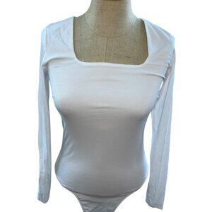 EVERLANE white square neck knit body suit top S